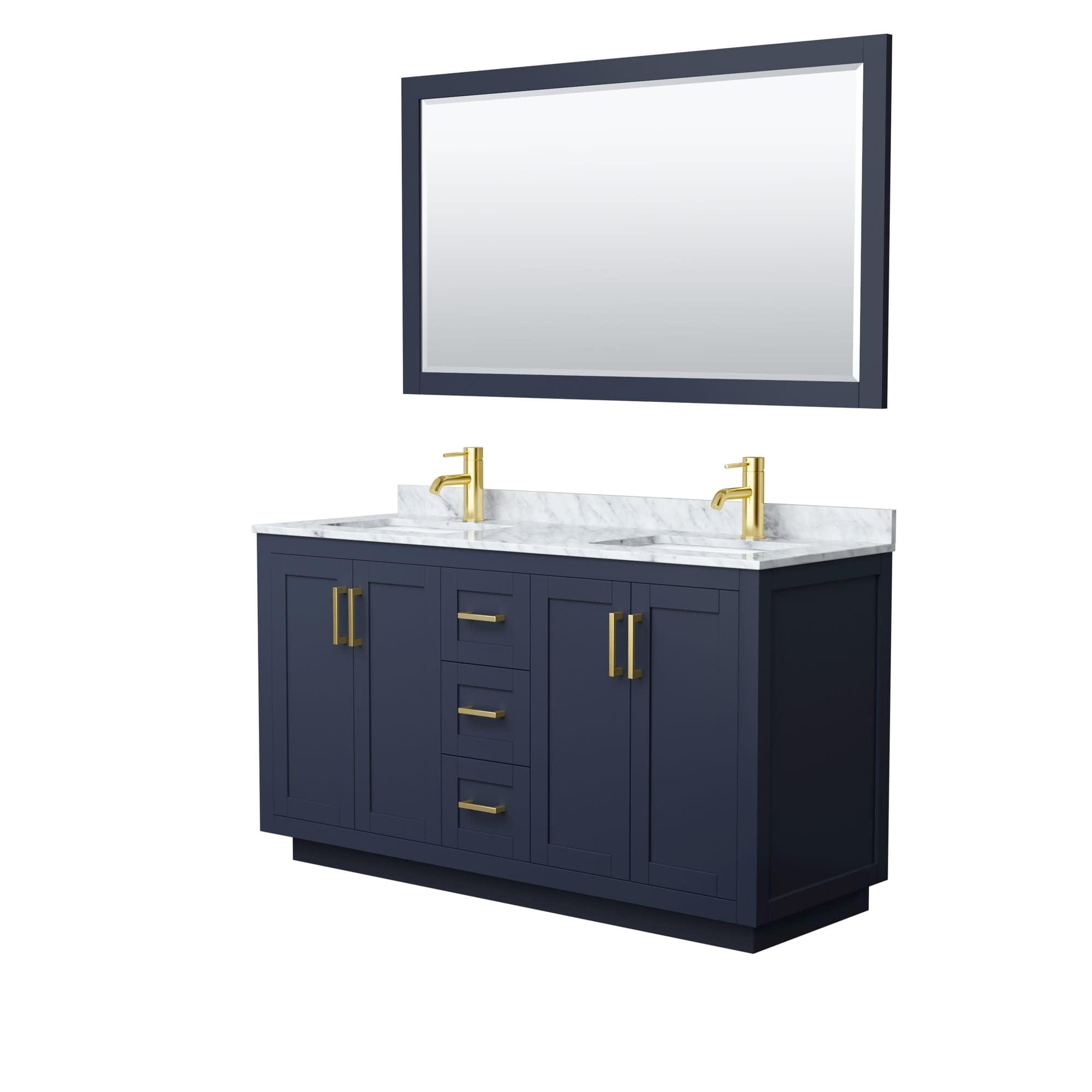 Miranda 60" Dark Blue Marble Double Vanity with Gold Trim