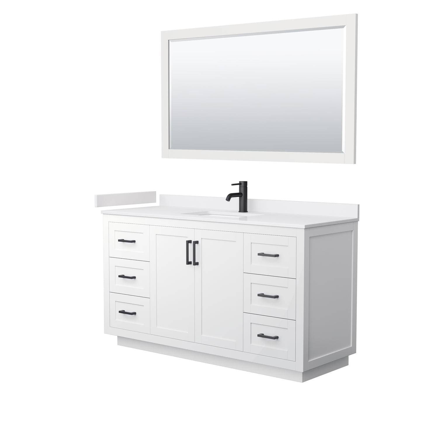 Miranda 60" White Cultured Marble Single Bathroom Vanity with Matte Black Trim