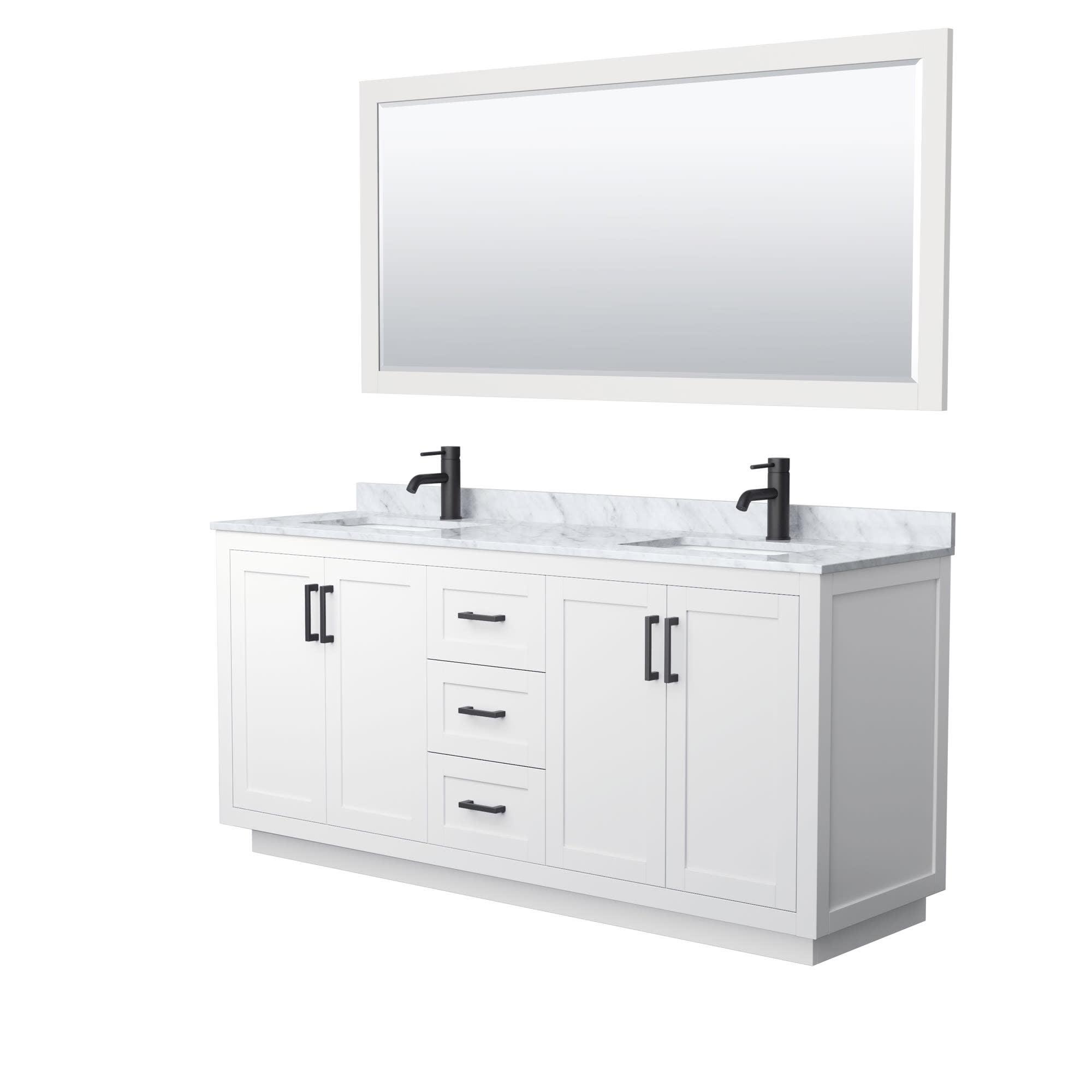 Miranda 72" Freestanding Double Bathroom Vanity with Marble Top with 70" Mirror