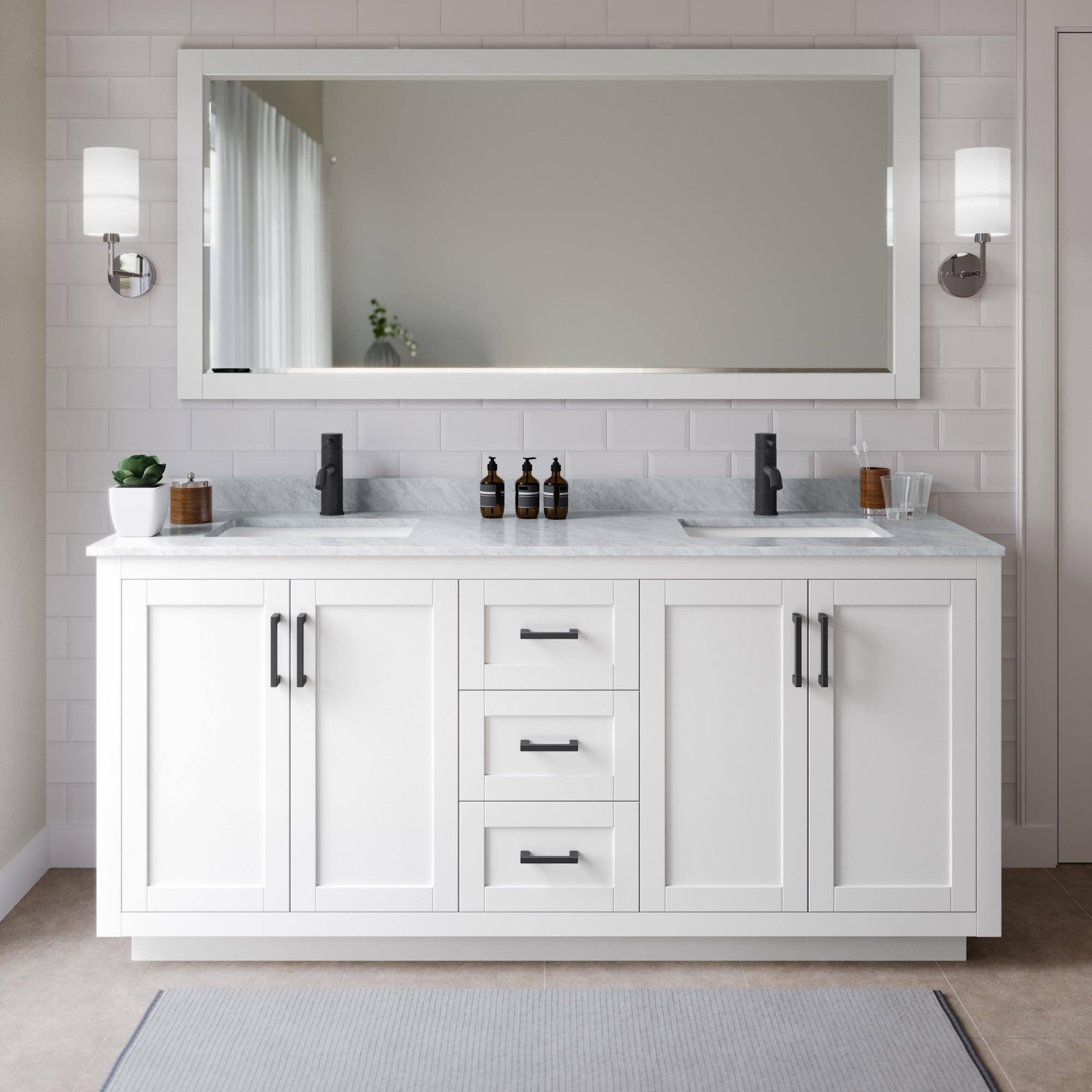 Wyndham Collection Miranda 72" Freestanding Double Bathroom Vanity with Marble Top with 70" Mirror