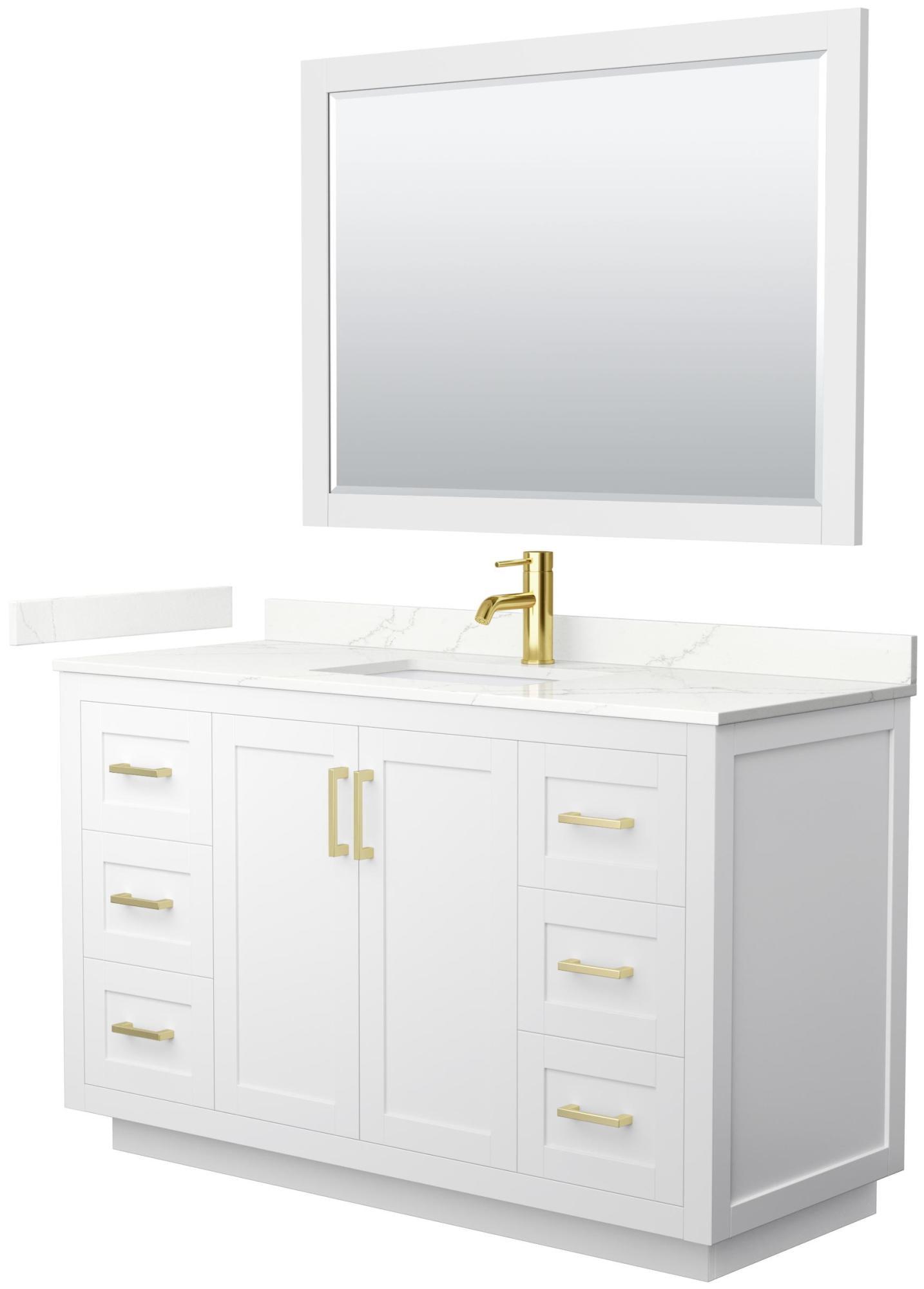 Miranda 54" White Vanity with Giotto Quartz Top and Brushed Gold Hardware