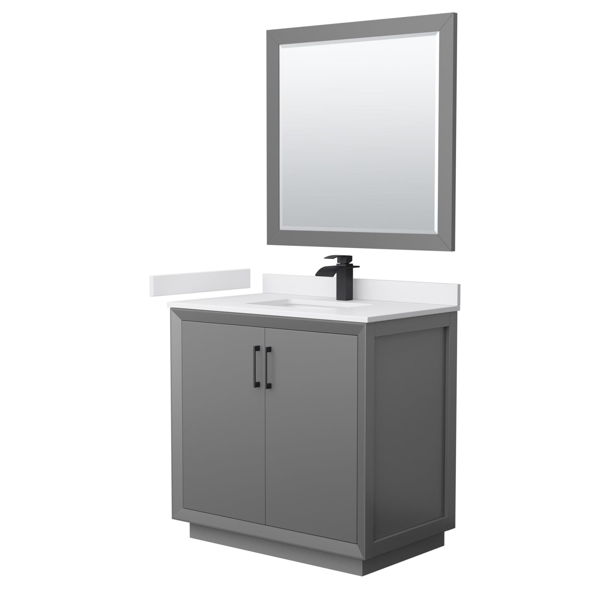 Strada 36" Dark Gray Modern Mahogany Bathroom Vanity with White Cultured Marble Top