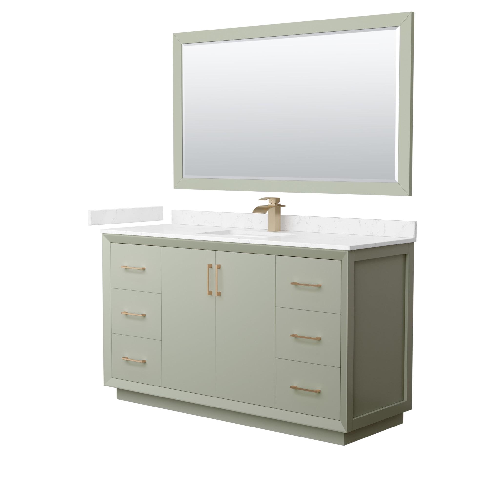 Strada 60" Light Green Freestanding Single Vanity with Marble Top