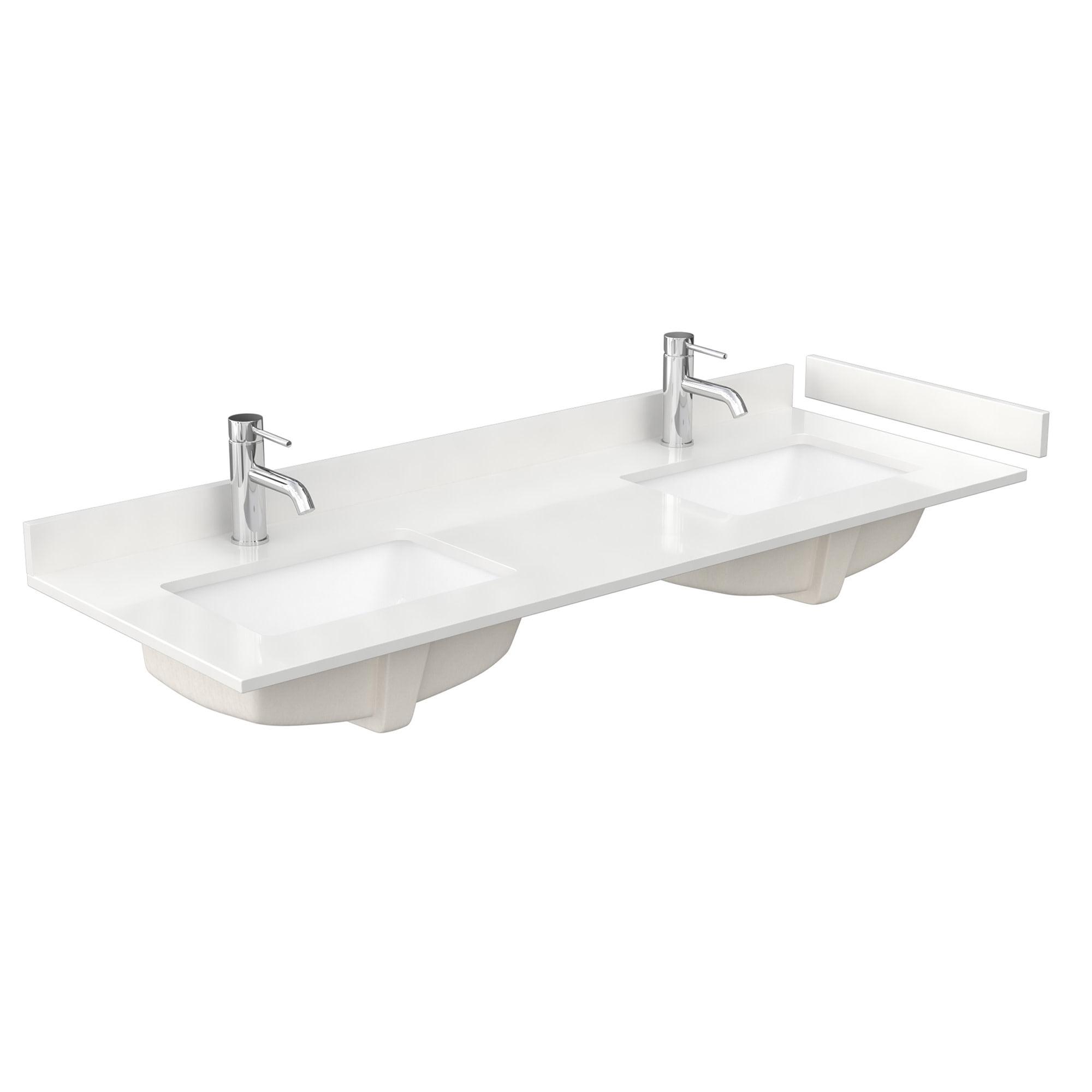 Wyndham Collection 60" Double Countertop with Square Sinks (1-Hole), Backsplash & Sidesplash
