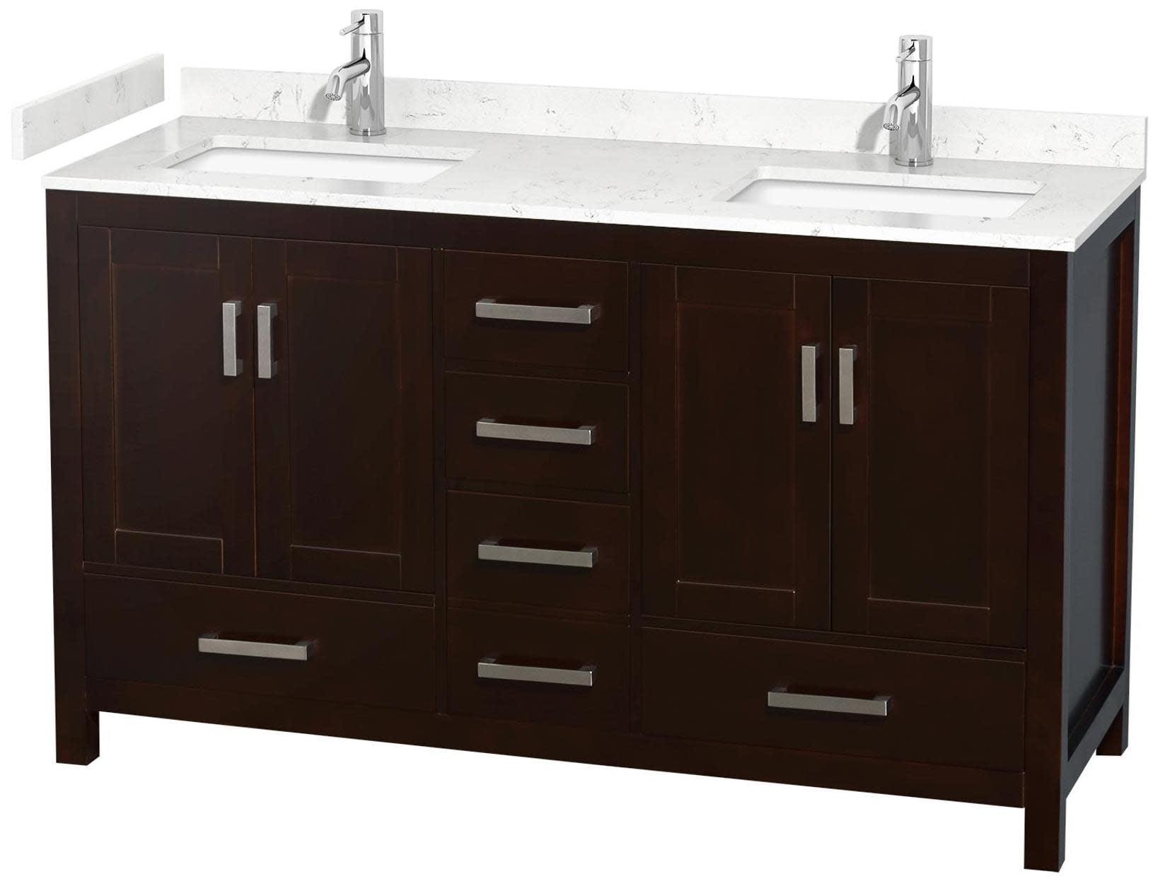 Sheffield 60" Freestanding Double Bathroom Vanity with Cultured Marble Top