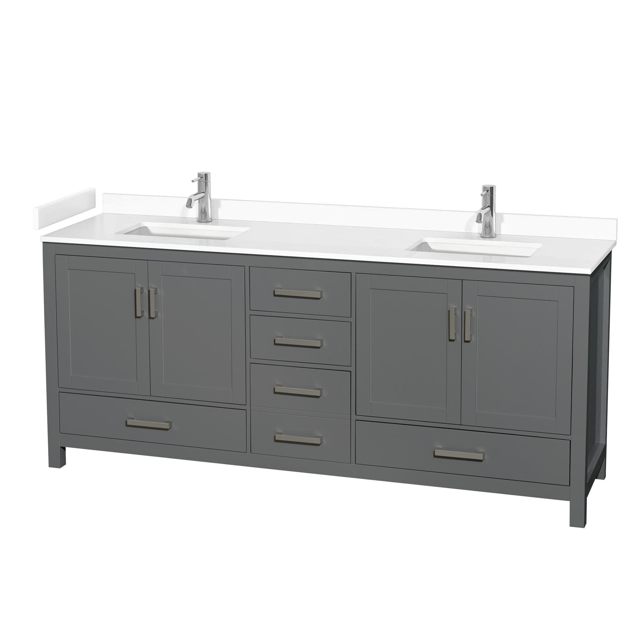 Wyndham Collection Sheffield 80" Freestanding Double Bathroom Vanity with Cultured Marble Top