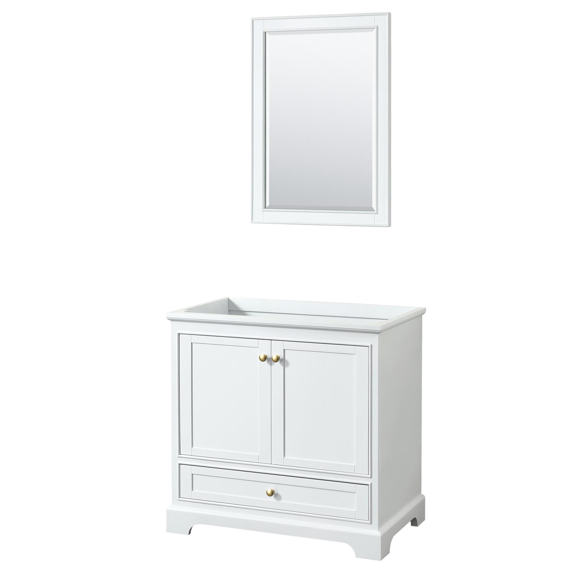 Deborah 35" White and Gold Plywood Single Bathroom Vanity Base