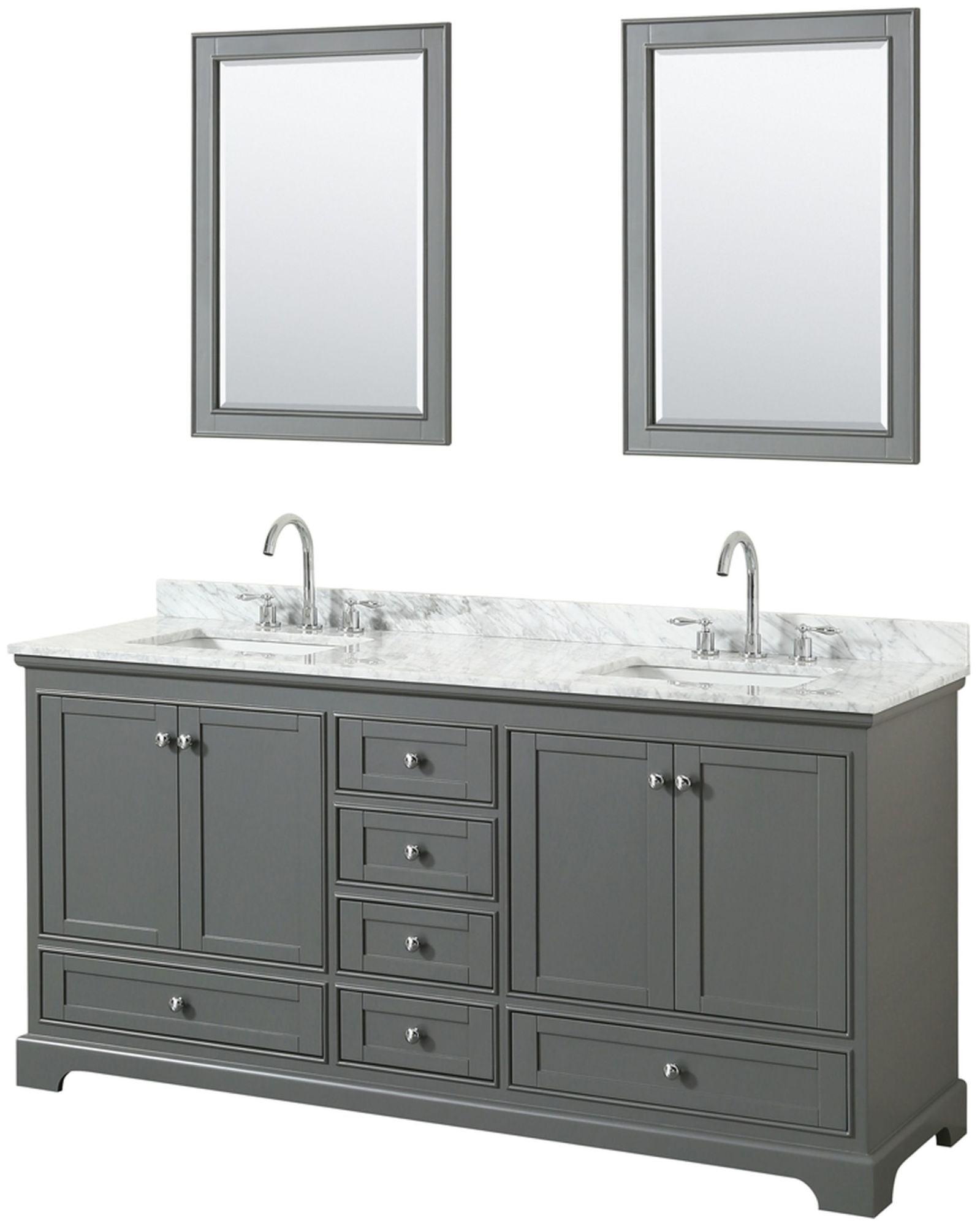 Deborah 72" Dark Gray Double Vanity with White Carrara Marble Top