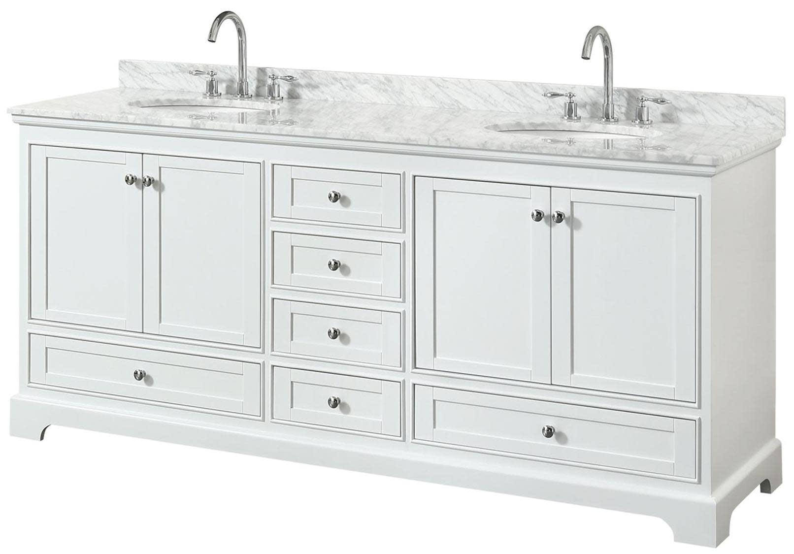 Deborah 80'' White Double Vanity with Carrara Marble Top and Chrome Hardware