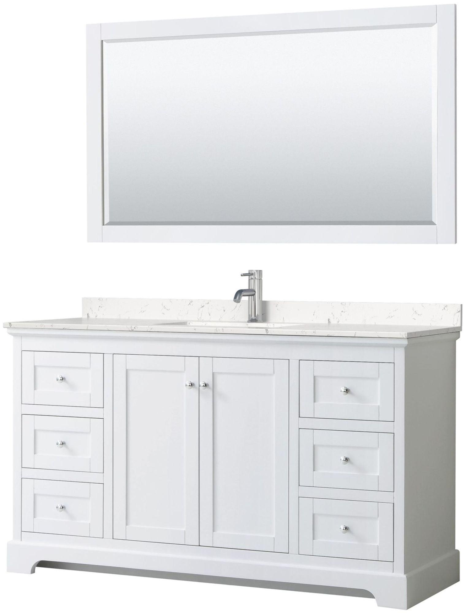 Avery 60" White Vanity with Carrara Marble Top and Mirror