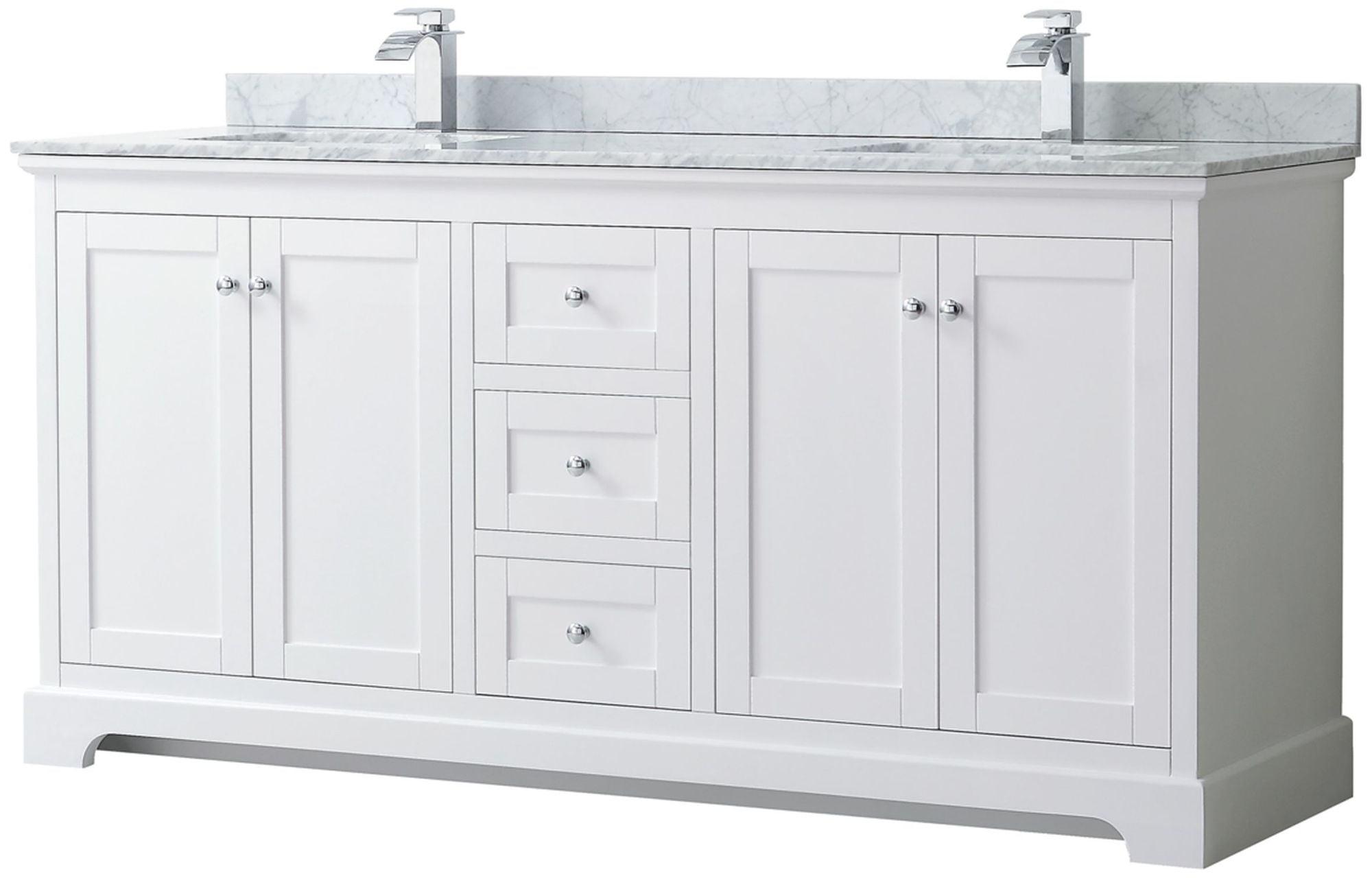 Avery 72'' White Double Freestanding Bathroom Vanity with Marble Top