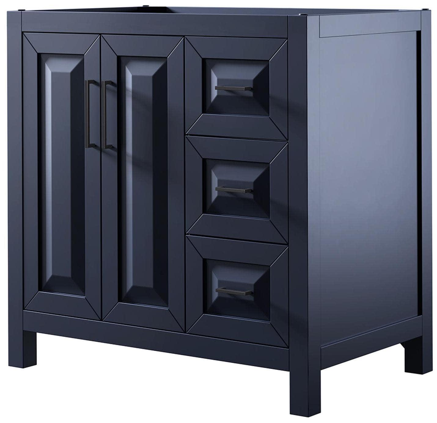 Daria Dark Blue 35" Free Standing Vanity Cabinet with Matte Black Trim