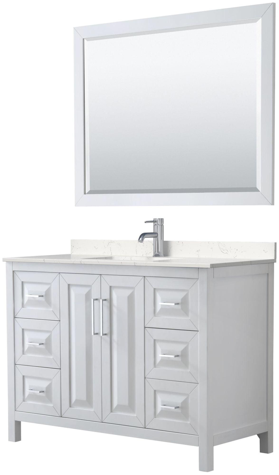 Daria 48" White Freestanding Single Vanity with Carrara Marble Top