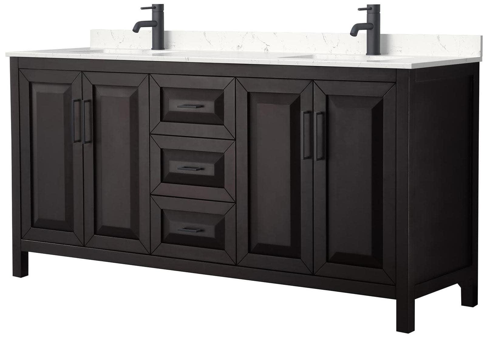 Daria 72'' Dark Espresso Double Bathroom Vanity with Carrara Marble Top