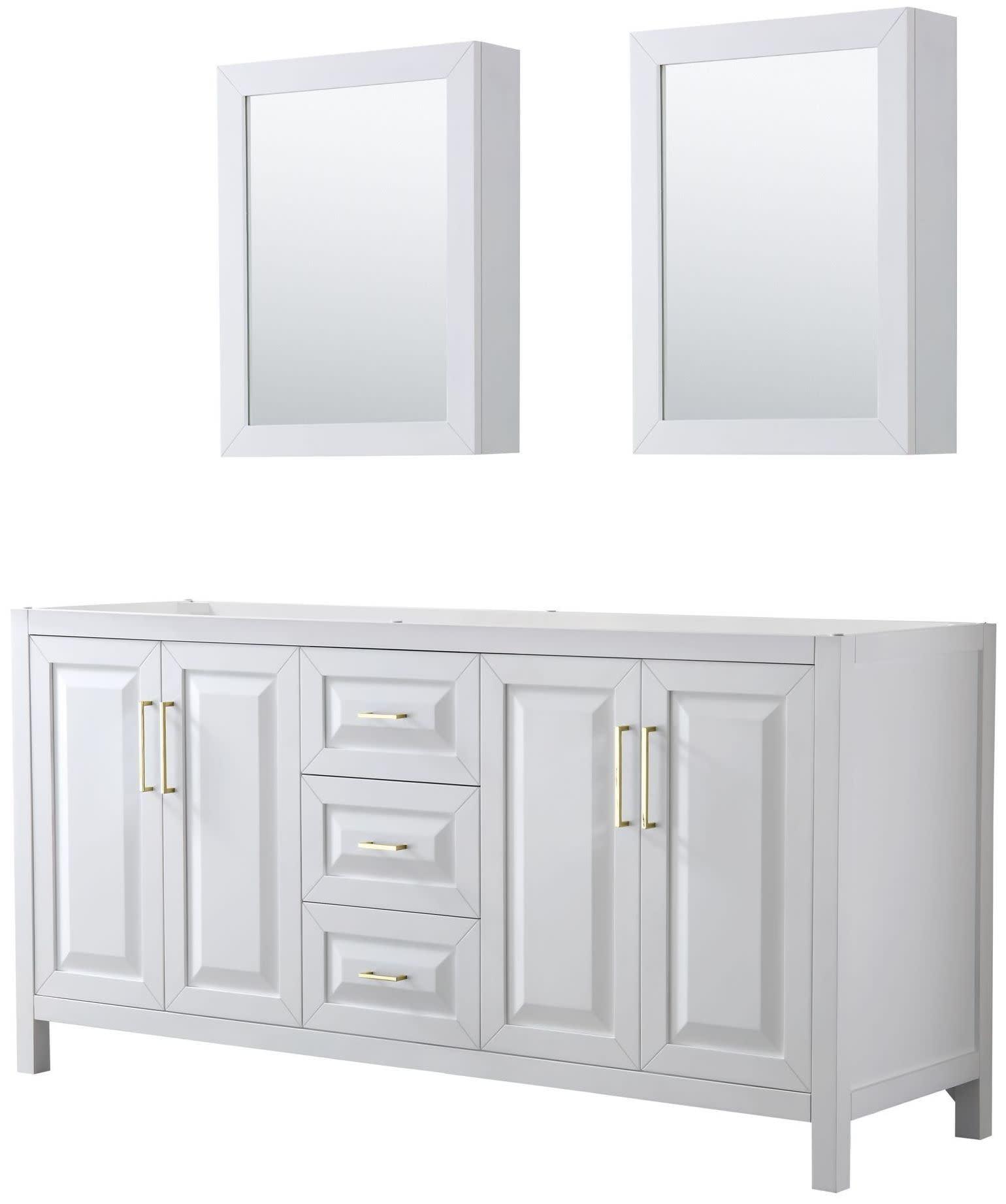 Daria 71" White MDF Double Vanity with Brushed Gold Trim