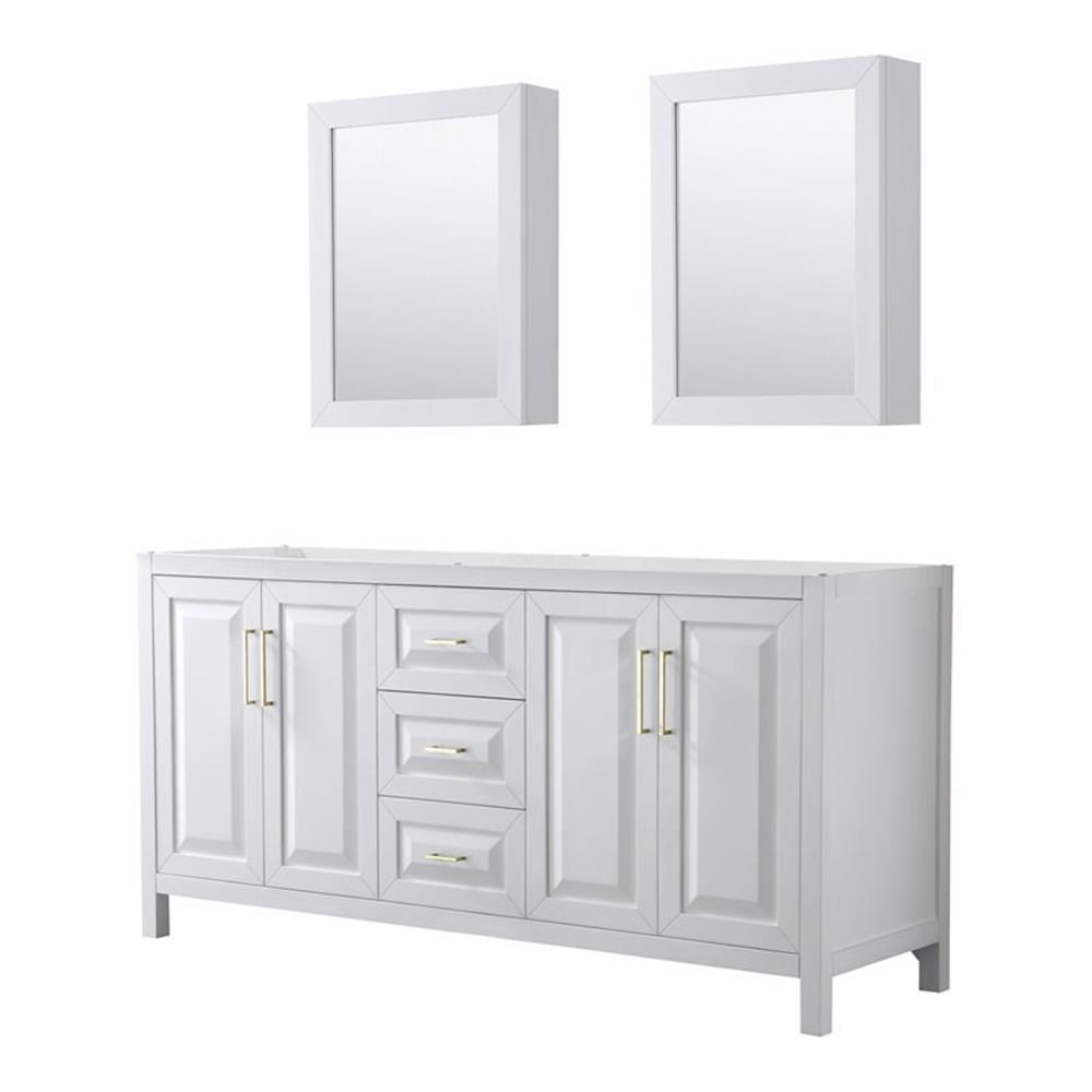 Daria 71" White MDF Double Vanity with Brushed Gold Trim