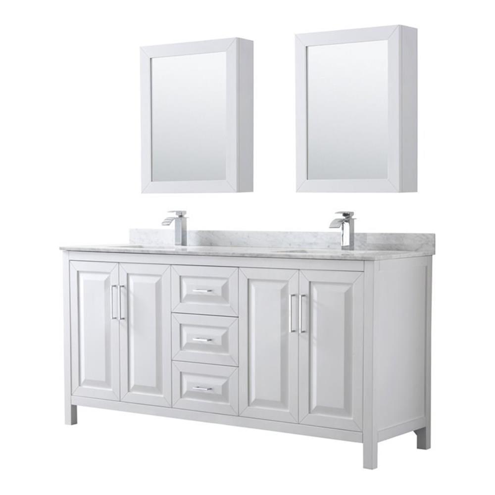 Elegant 72" White Double Vanity with Carrara Marble Top and Polished Chrome Hardware