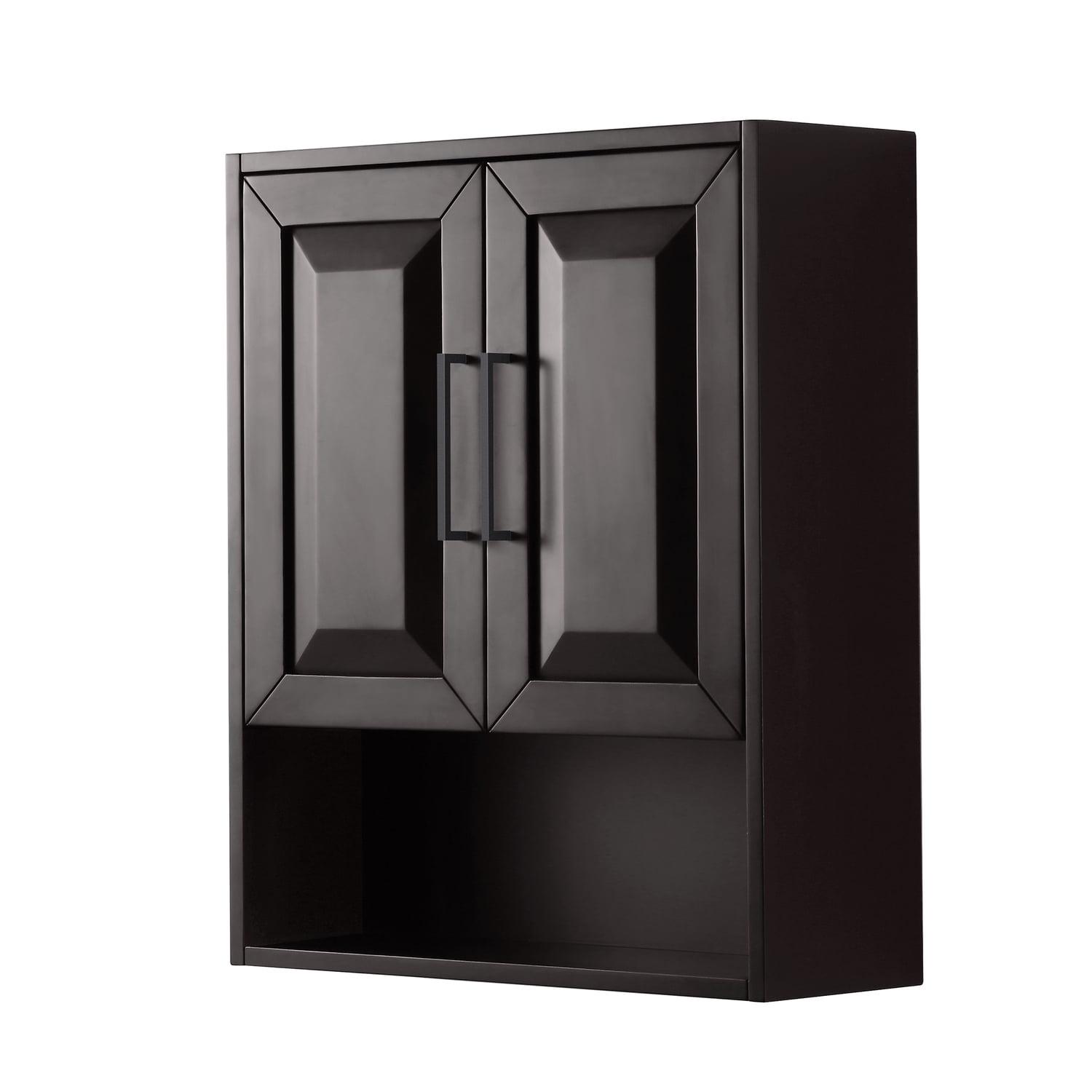 Wyndham Collection WCV2525WCEB Dark Espresso Daria Over-the-Toilet Bathroom Wall-Mounted Storage Cabinet with Matte Black Trim