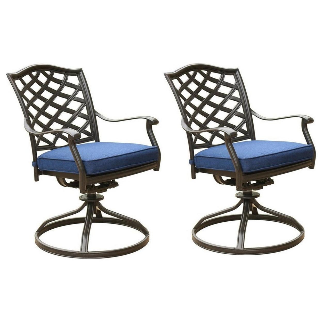 Wynn Espresso 31'' Modern Patio Swivel Dining Chair with Blue Cushions, Set of 2