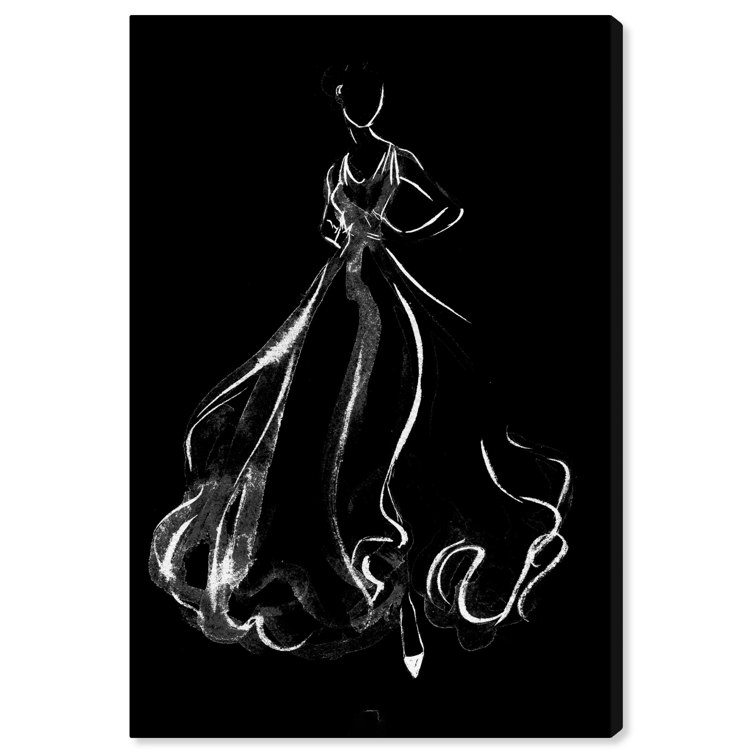 Elegant Black and White Fashion Dress Canvas Wall Art 30x20