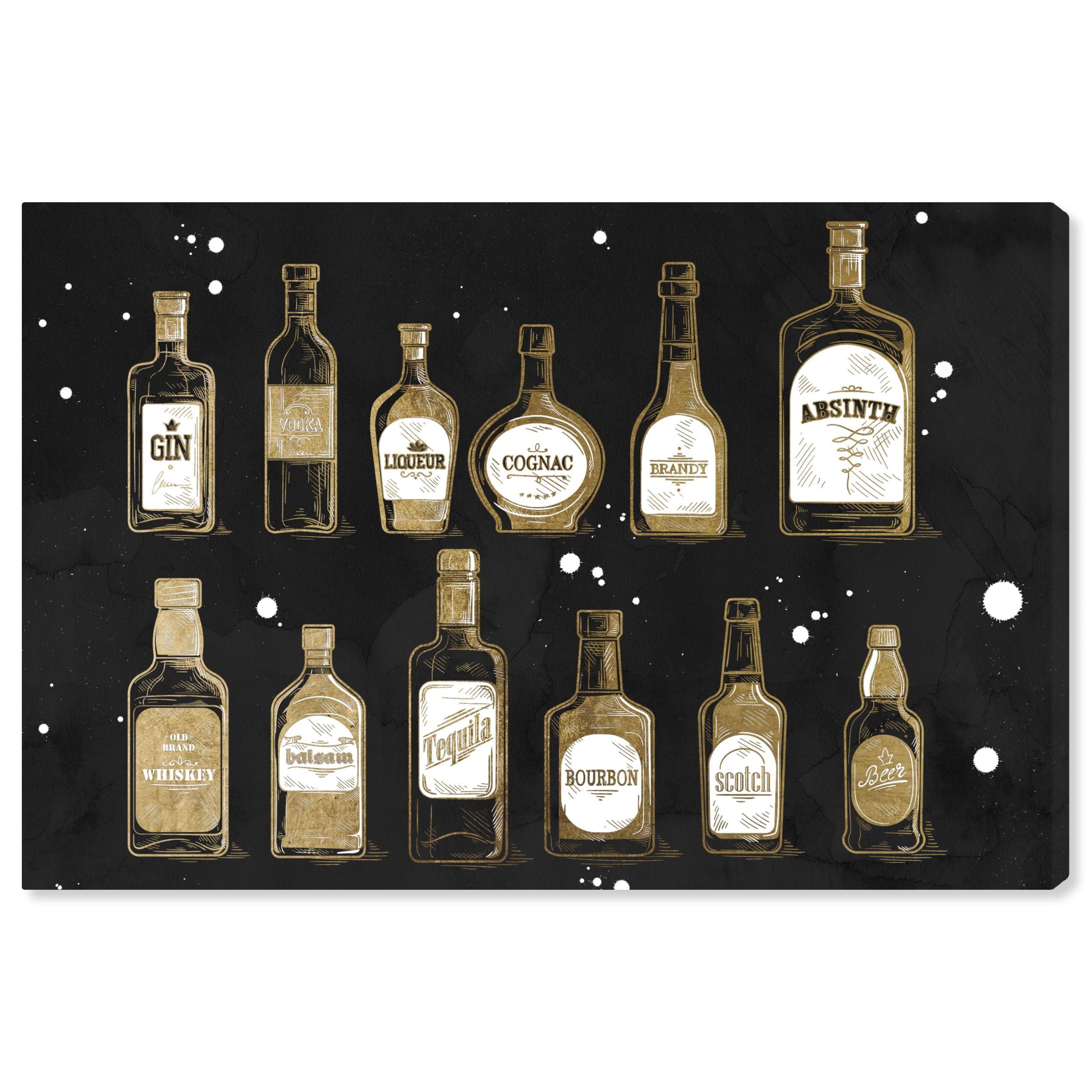 Wynwood Studio Canvas Liquor Collection Drinks and Spirits Liquor Wall Art Canvas Print Black Metallic Gold 24x16