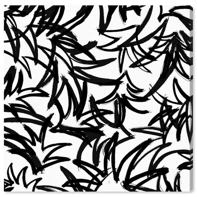 Wynwood Studio Canvas Pinapple Leaf Pattern Floral and Botanical Botanicals Wall Art Canvas Print Black 30x30