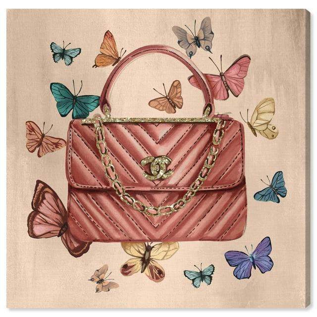 Wynwood Studio Canvas Vintage Butterflies Glam Bag Fashion and Glam Handbags Wall Art Canvas Print Pink Metallic Gold 20x20