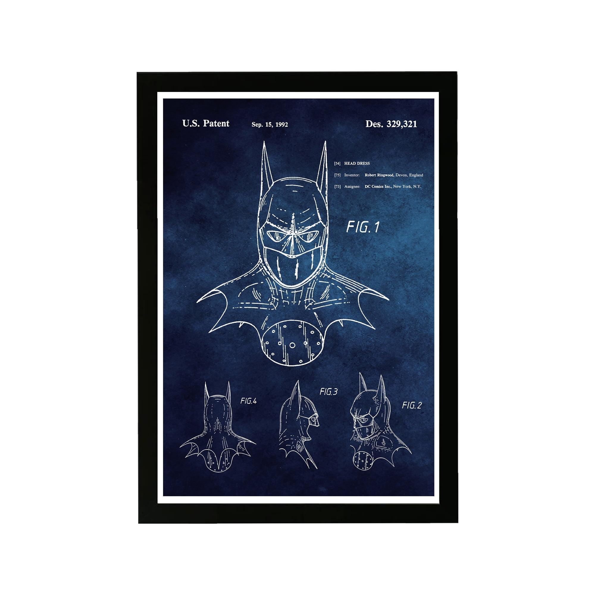 Wynwood Studio Entertainment and Hobbies Framed Wall Art Prints 'Batman 1992 Blue Chalkboard' Toys Home Décor - Blue, White, 13" x 19"