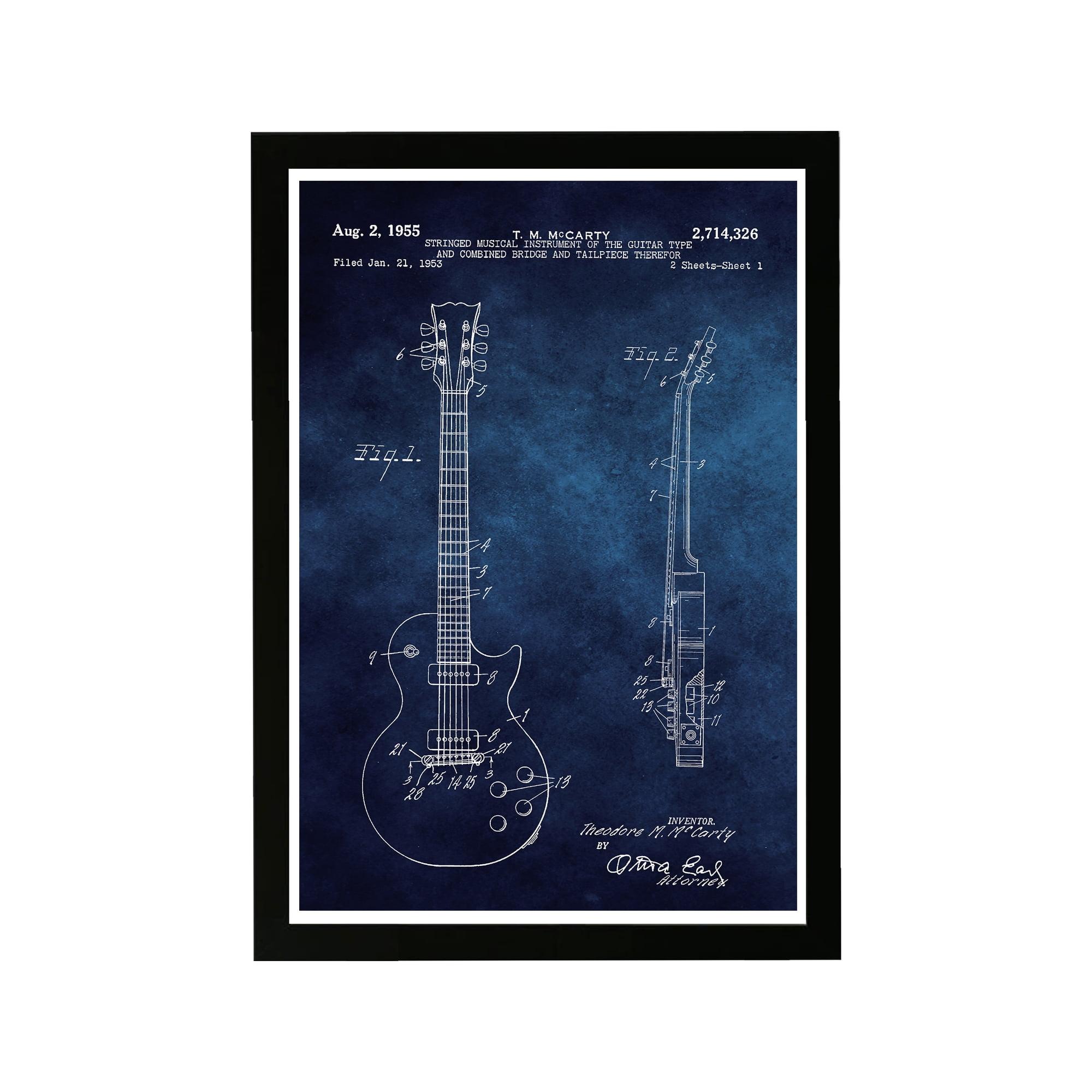 Wynwood Studio 15"x21" Gibson Les Paul Guitar 1955 Blue Chalkboard Wall Art Black Frame: Modern Canvas, Wood Composite, Vertical Layout