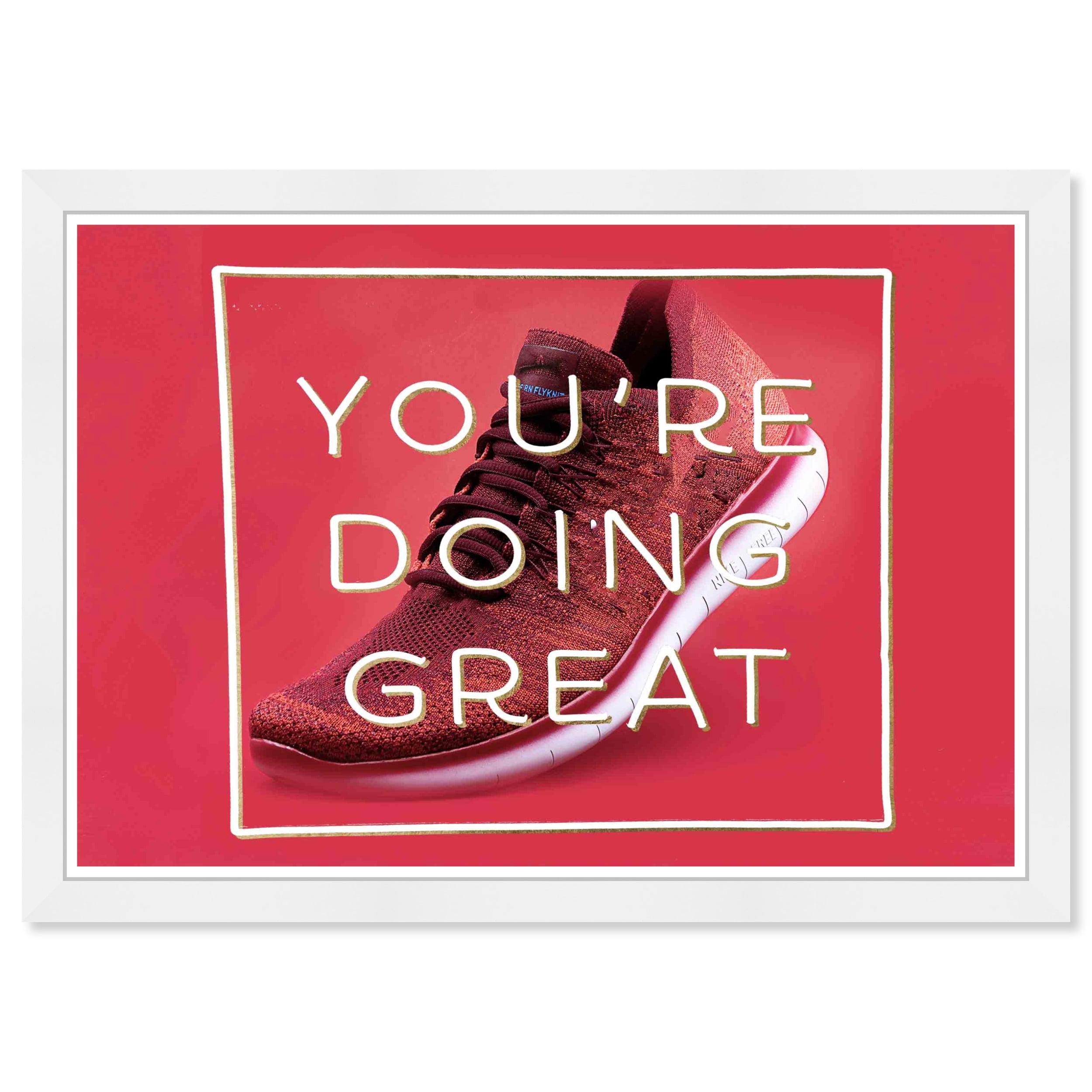 Wynwood Studio Prints Doing Great Sneaker Typography and Quotes Motivational Quotes and Sayings Wall Art Canvas Print Red 19x13