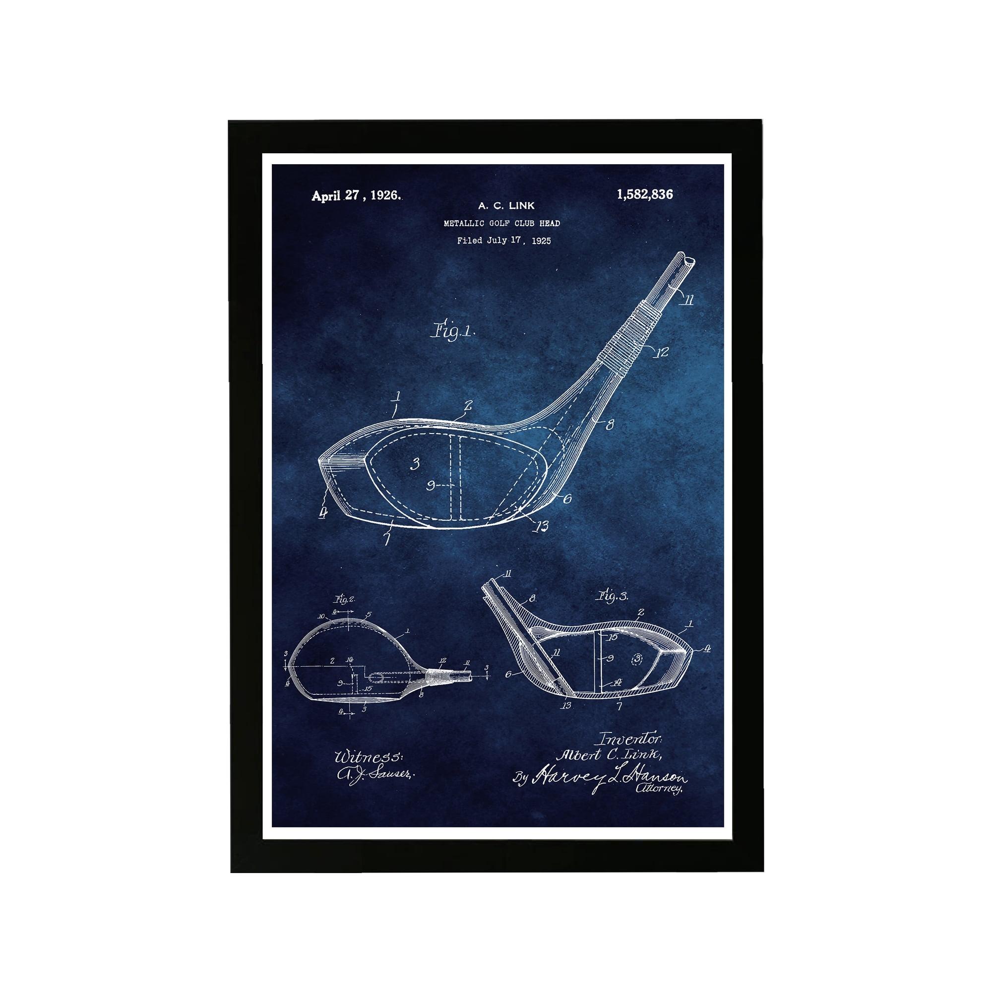 Blue and White Framed Golf Club Blueprint Wall Art, 13" x 19"