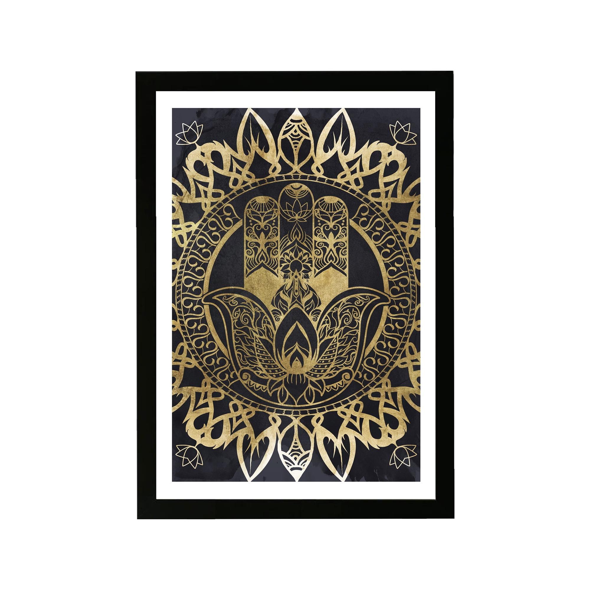 Wynwood Studio Symbols and Objects Framed Wall Art Prints 'Tranquility Mandala' Mystic Symbols Home Decor - Gold, Black, 13" x 19"