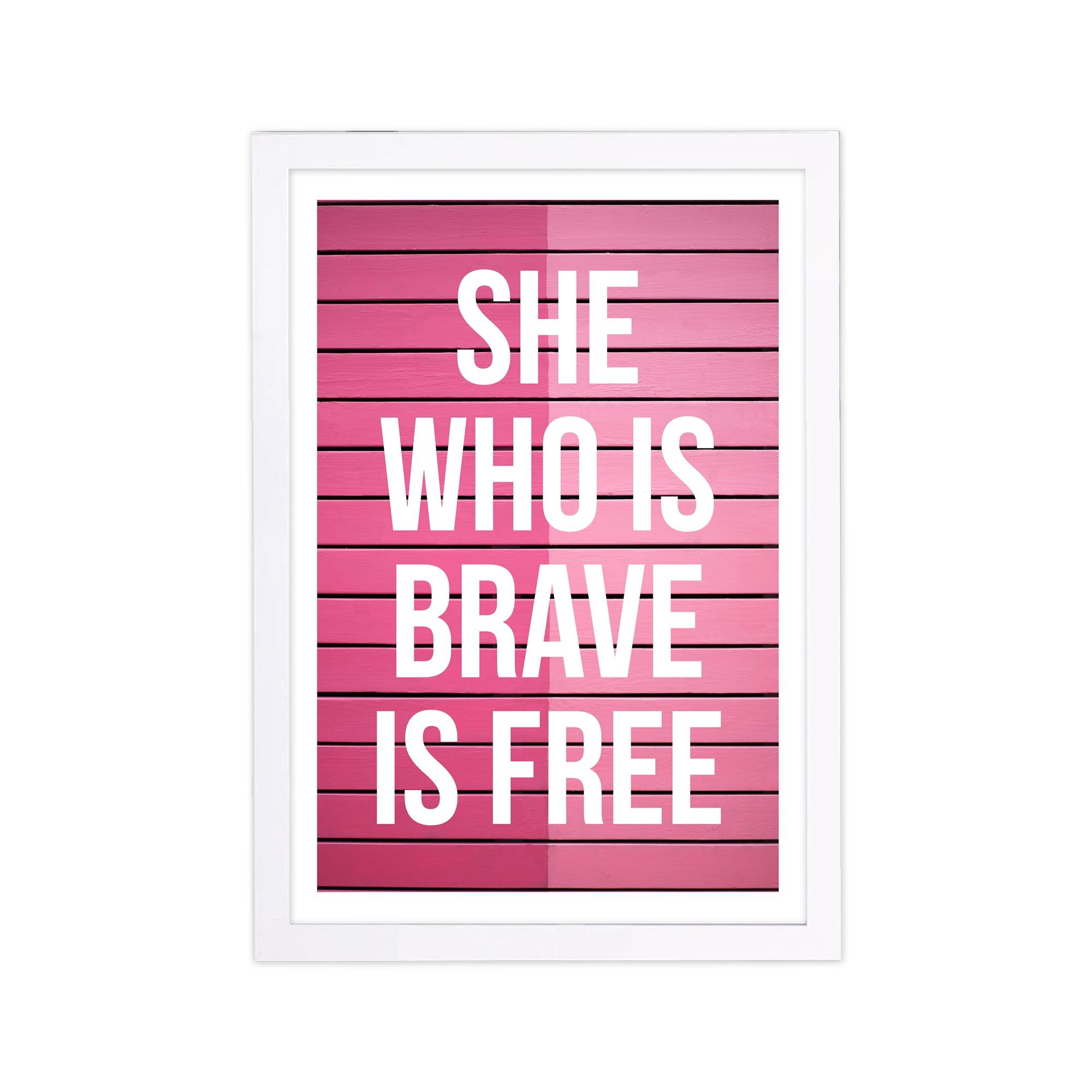 Wynwood Studio Typography and Quotes Framed Wall Art Prints 'She Is Free' Empowered Women Quotes and Sayings - Pink, White, 13" x 19"