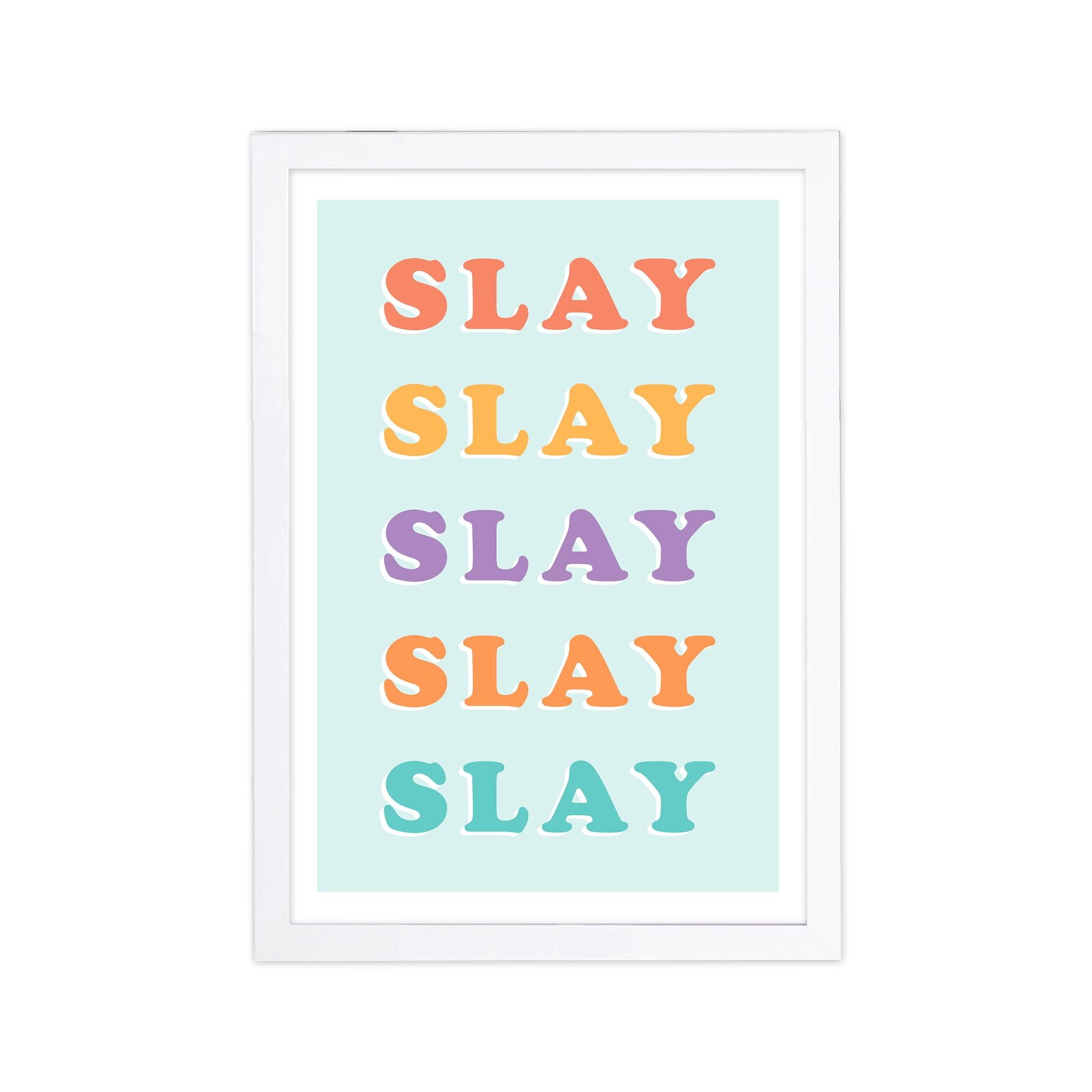 Wynwood Studio Typography and Quotes Framed Wall Art Prints 'Slay Technicolor' Quotes and Sayings Home Décor - Blue, Purple, 13" x 19"