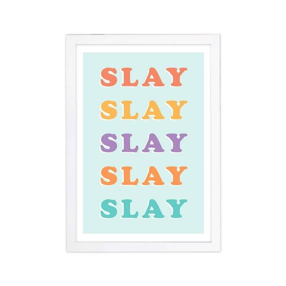 Wynwood Studio Typography and Quotes Framed Wall Art Prints 'Slay Technicolor' Quotes and Sayings Home Décor - Blue, Purple, 13" x 19"