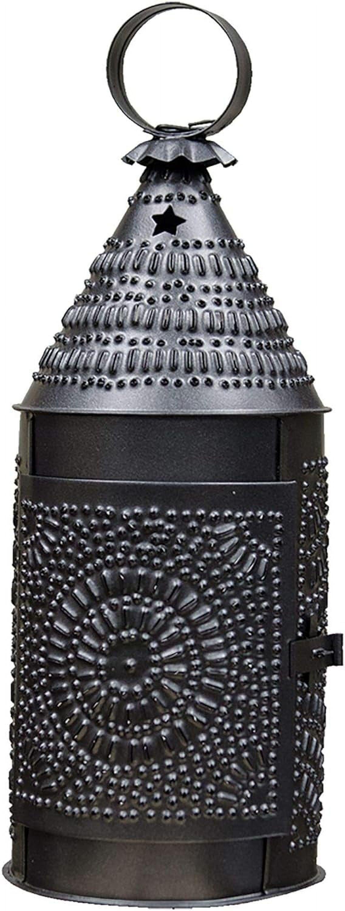 Zeckos Antique Blackened Finish Punched Tin Bakers Candle Lantern 14 inch