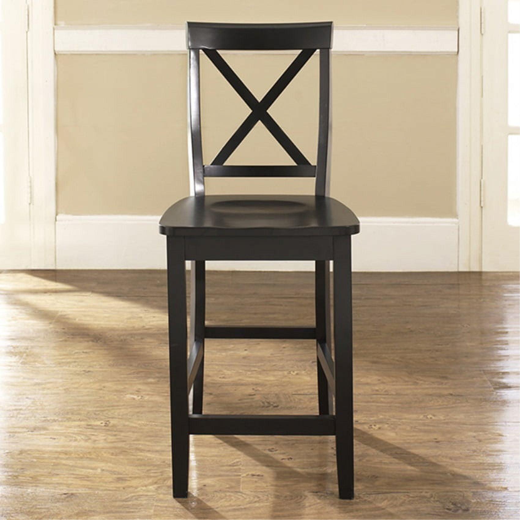 Black Wood Crossback Counter Stools with Tapered Legs, Set of 2