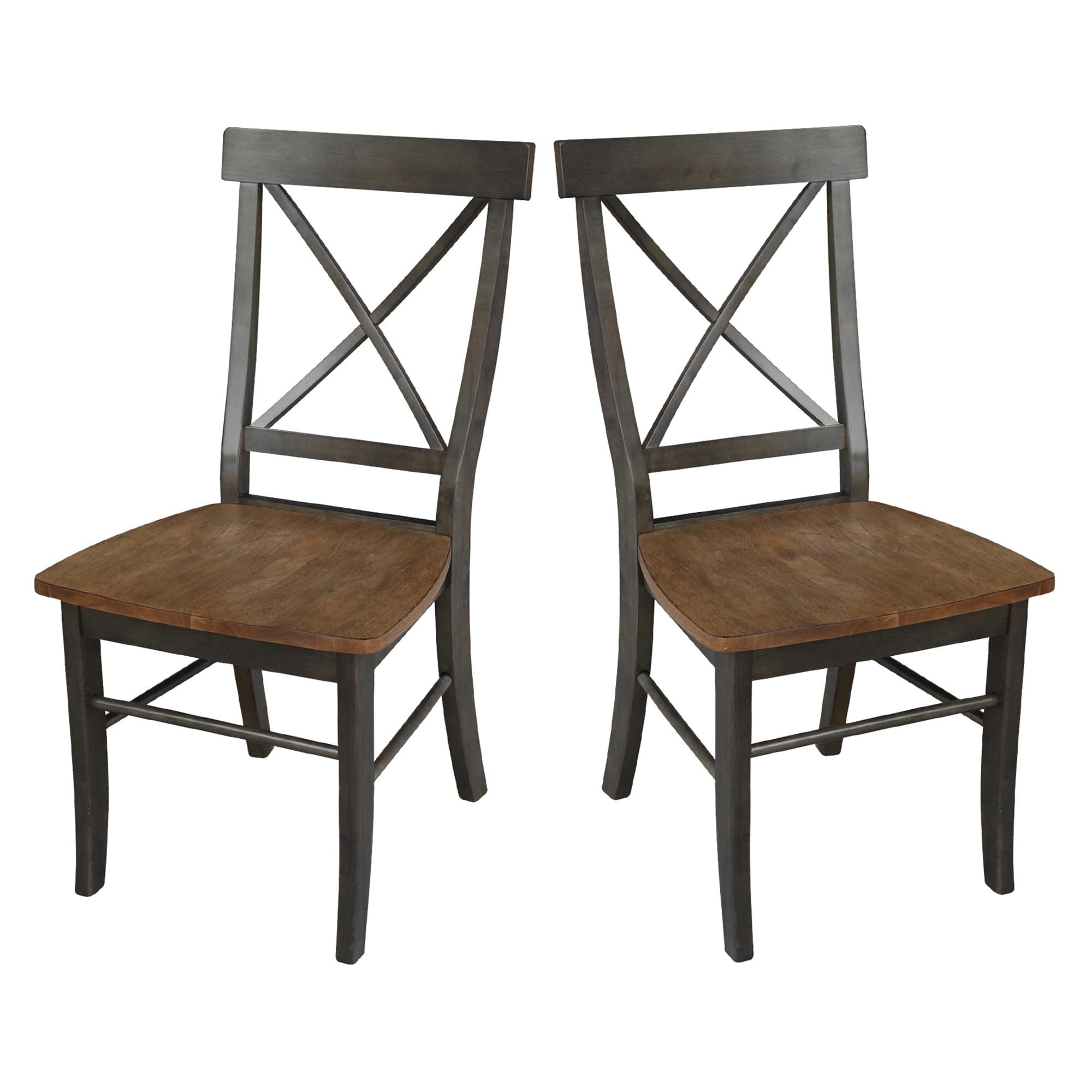 Set of 2 X Back Chairs with Wood Seat Hickory Brown - International Concepts