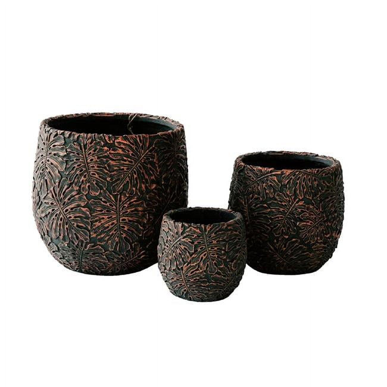 Set of 3 Round Brown and Bronze Fiberstone Outdoor Planters