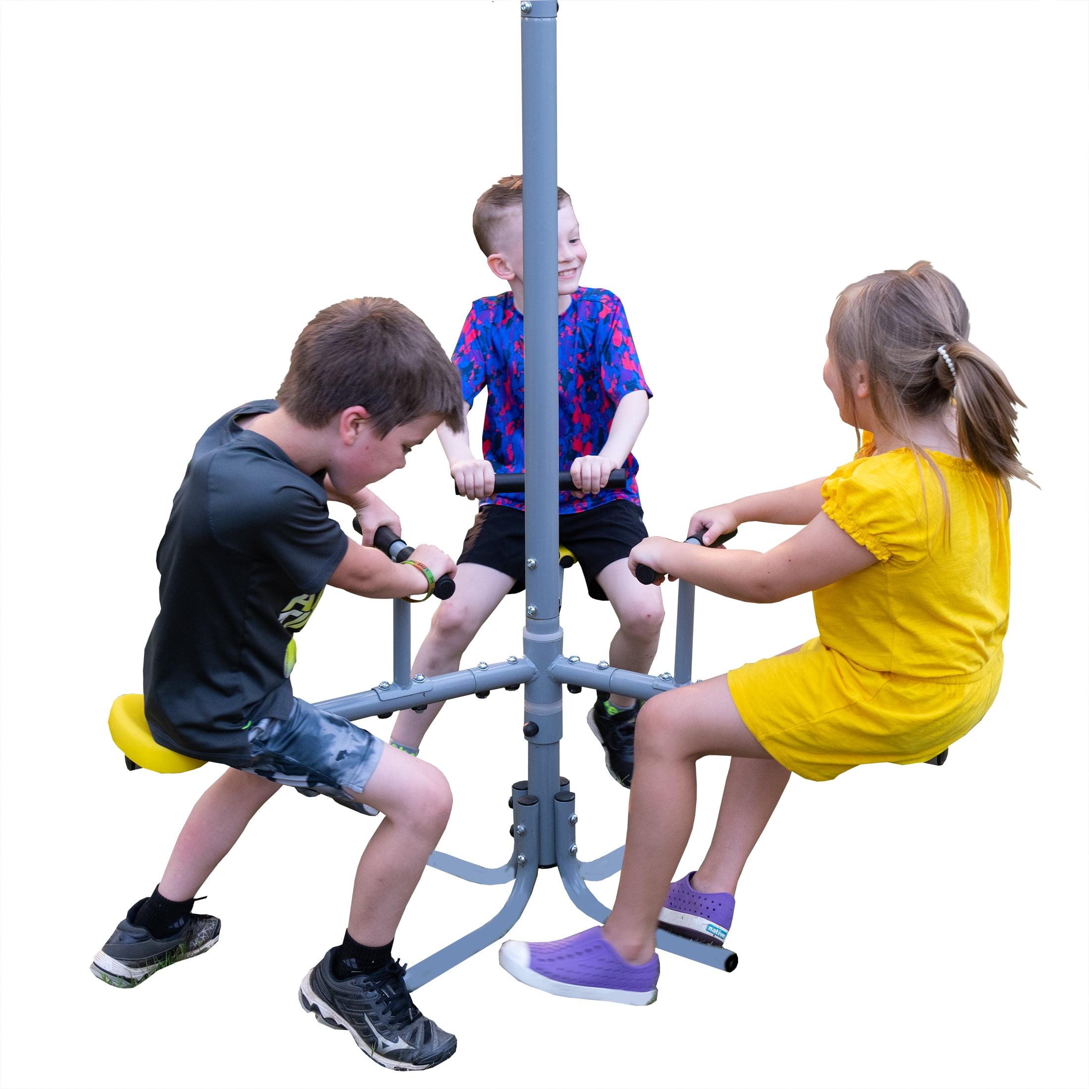 XDP Recreation Triple Fun Go Round 360 Degree Outdoor Spinning and Twirling Kids Playground or Backyard Ride for Up To 3 Children