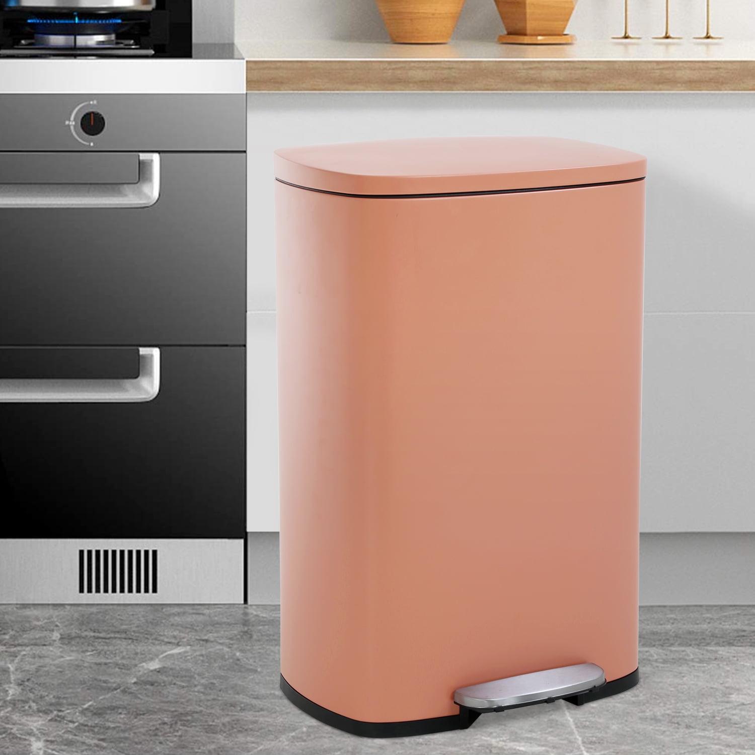 13 Gallon Pink Stainless Steel Pedal Trash Can with Removable Bucket