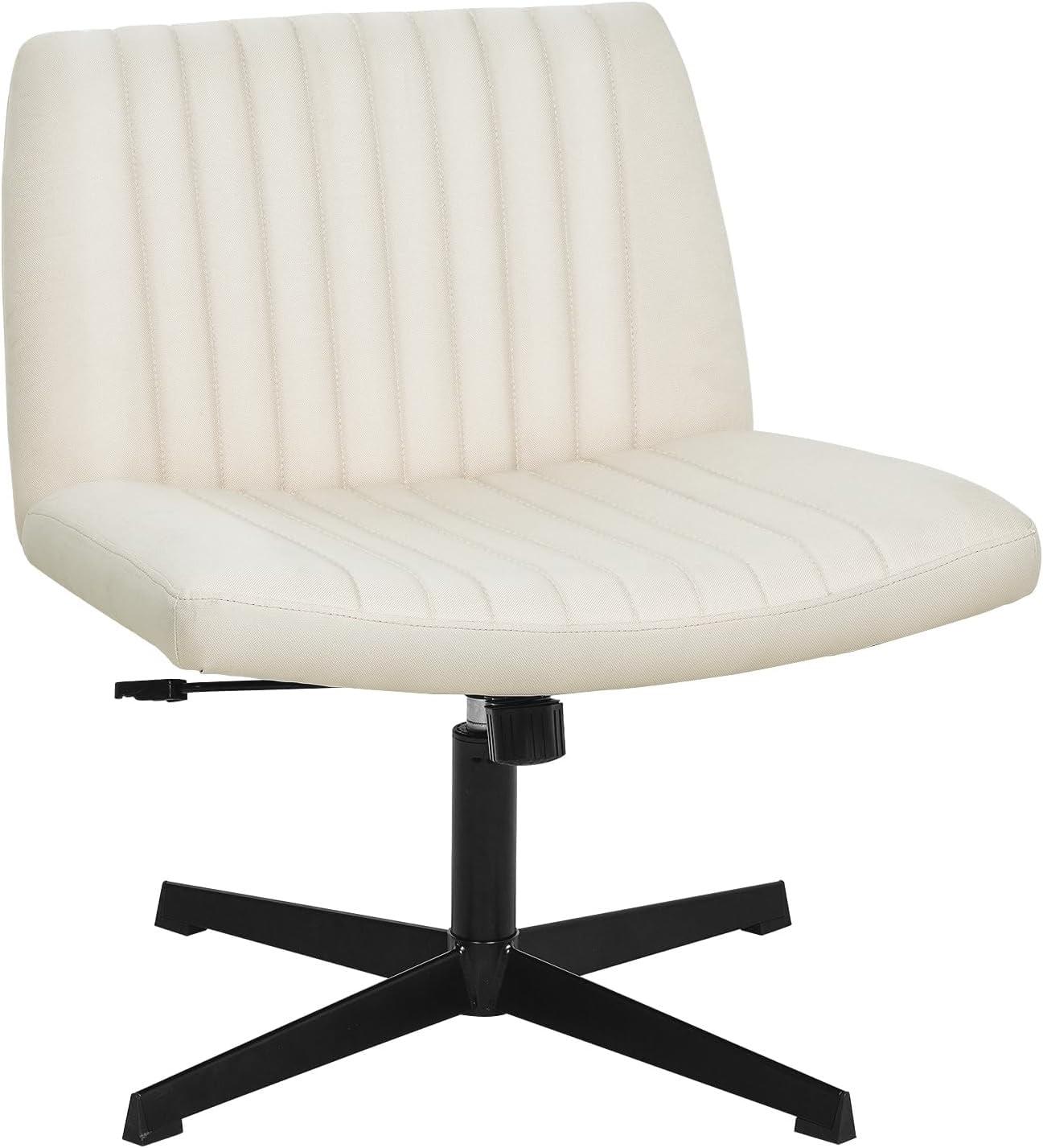 Beige Armless Swivel Office Chair with U-Shaped Back