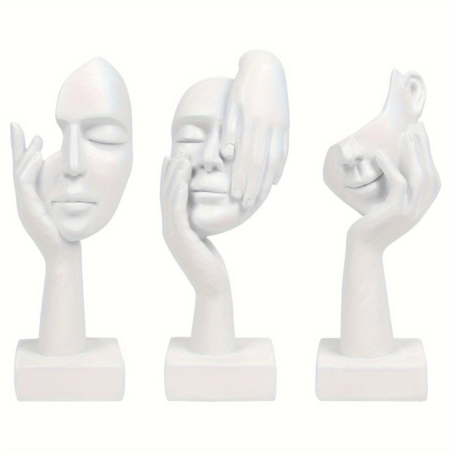 White Resin No Hear No See No Speak Thinker Statues