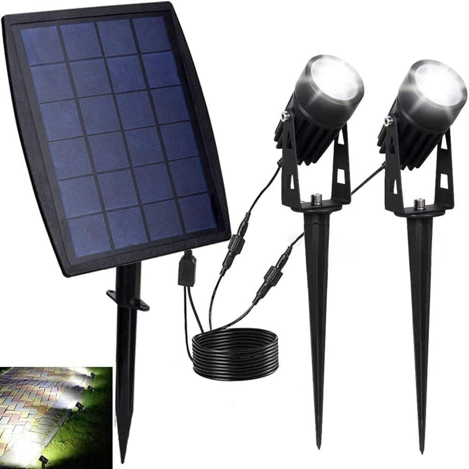 Black Solar Powered LED Pathway Spotlights with Adjustable Heads