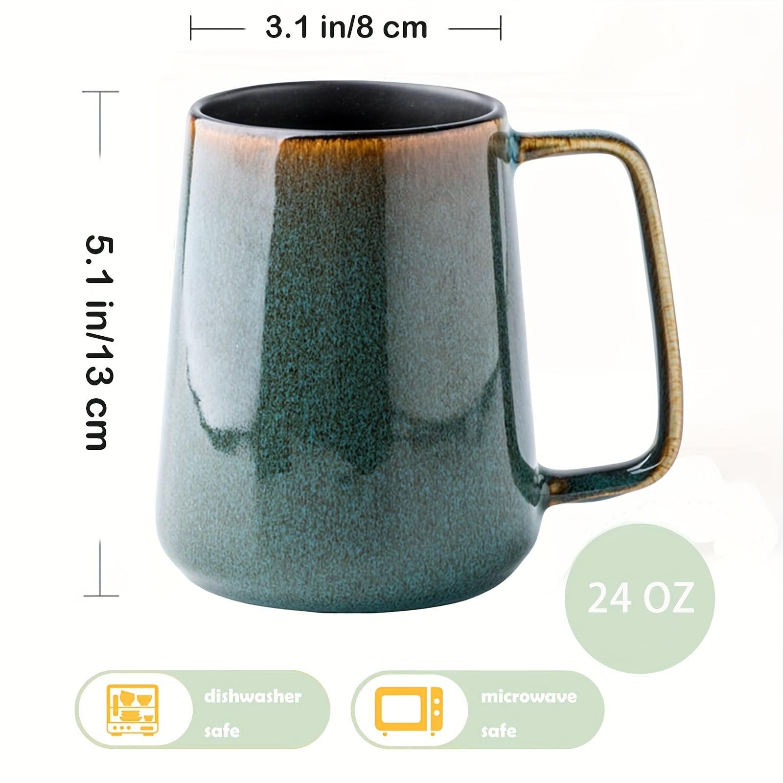 Extra Large Ceramic Coffee Mug with A Big Handle,Jumbo Tea and Coffee Cup for Office and Home,With Spoon and Wooden Lid,Dishwasher and Microwave Safe(Green)