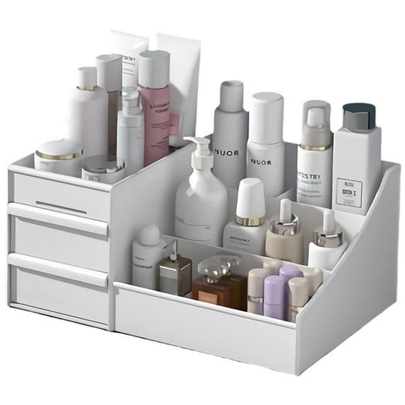 Compact White Plastic Makeup Desk Organizer with Drawers
