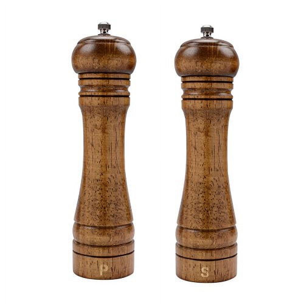 Natural Oak Wood Salt and Pepper Mill Set with Adjustable Ceramic Rotor