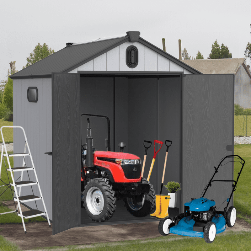 Black and Gray 6x8 ft Plastic Outdoor Storage Shed