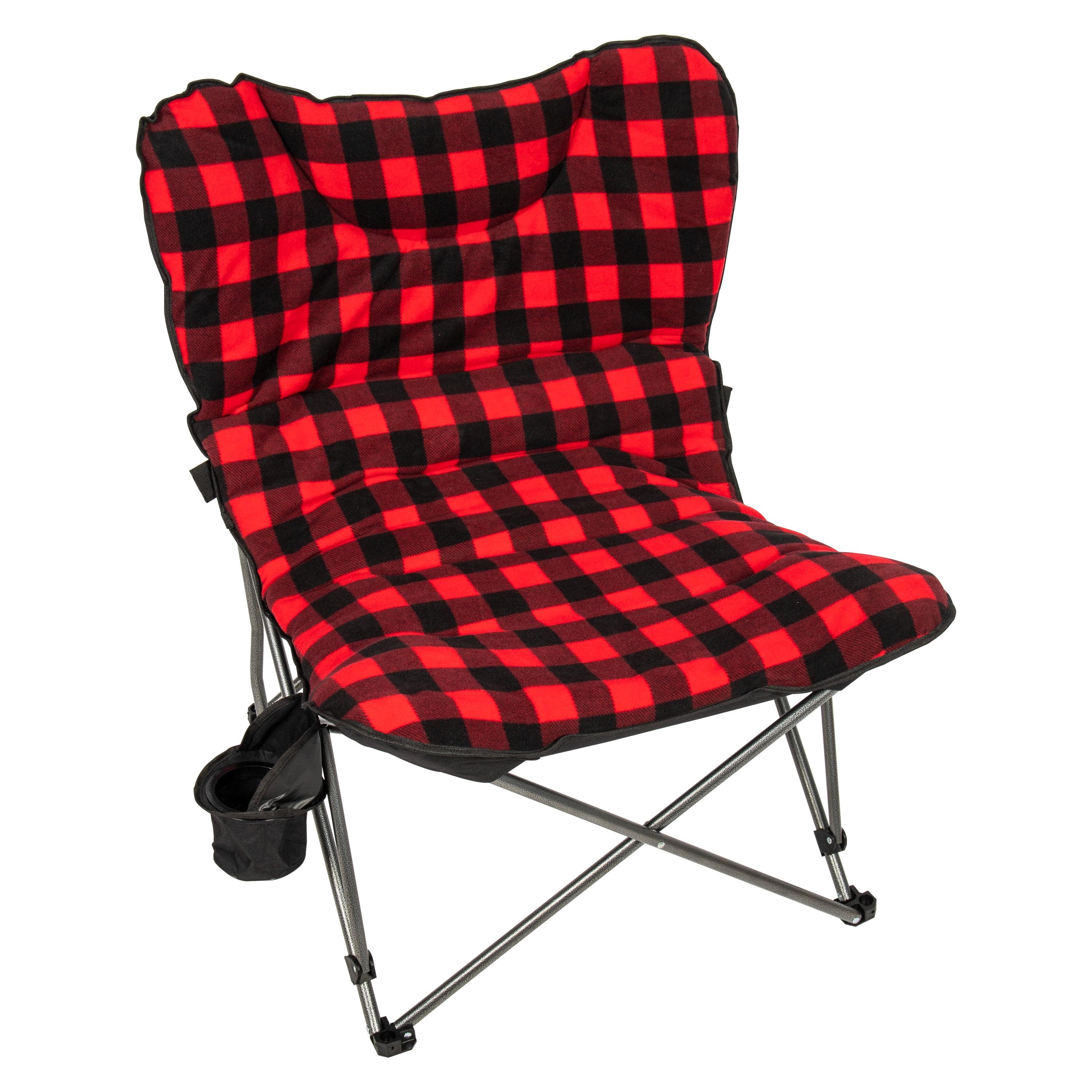 XXL Ultra Padded Red and Black Plaid Camp Chair