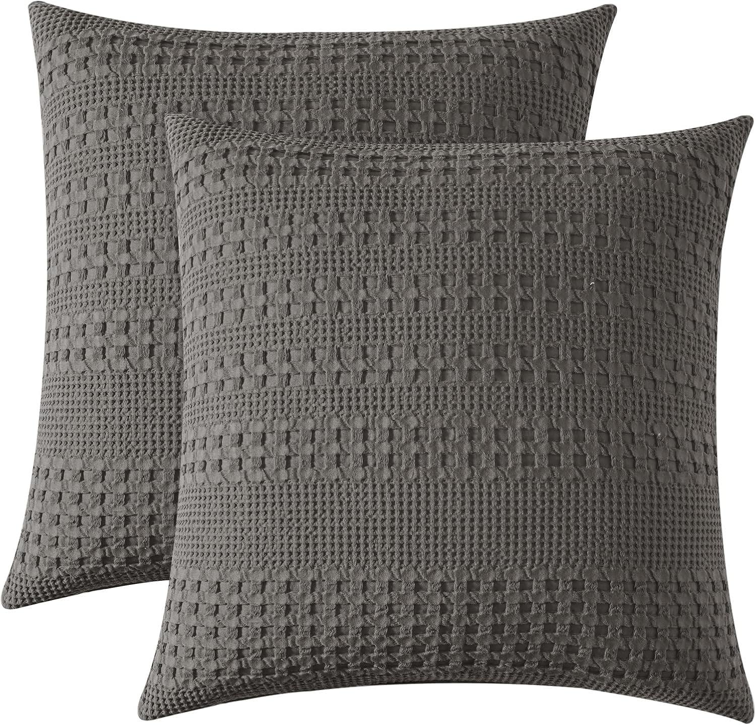 XXZH 100% Cotton Waffle Weave Euro Sham Covers, 2 Pack 26" x 26" Pillow Covers for Elegant Home Decorative, No Insert, Decorative Euro Throw Pillow Covers for Bed Couch Sofa, Oatmeal